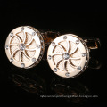 Round Shape Wheel Rose Gold Plated Cufflinks Shiny Crystal Rhinestone Mens Shirts Cufflinks